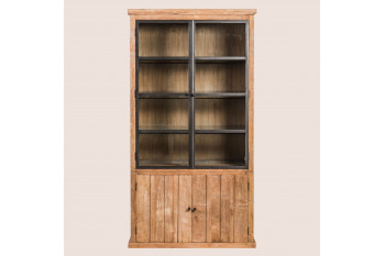 Buffet vaisselier en bois recyclé et métal 4 portes éclairage LED - LINAS
