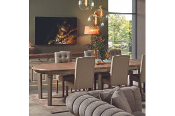 Table à manger ronde extensible piétement crème L130/310 - VILLAS