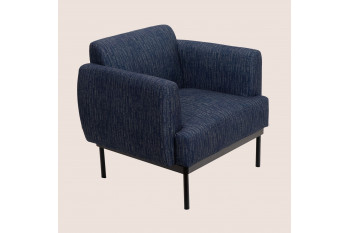 Fauteuil contemporain en tissu bleu et pieds en métal noir - LOYD
