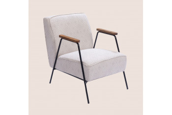 Fauteuil en tissu à carreaux ivoire et gris - SINTRA