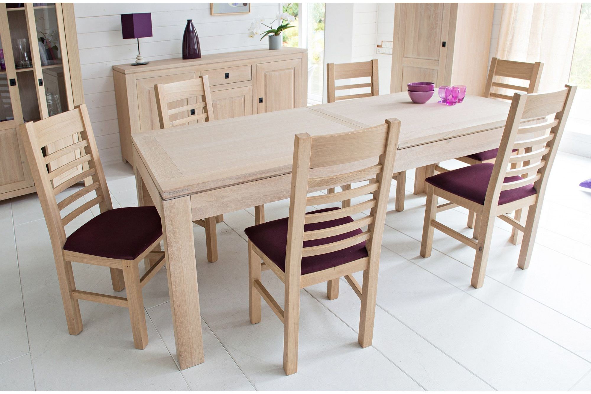 Salle à manger complète bois et rotin avec table extensible en chêne  Eatswood