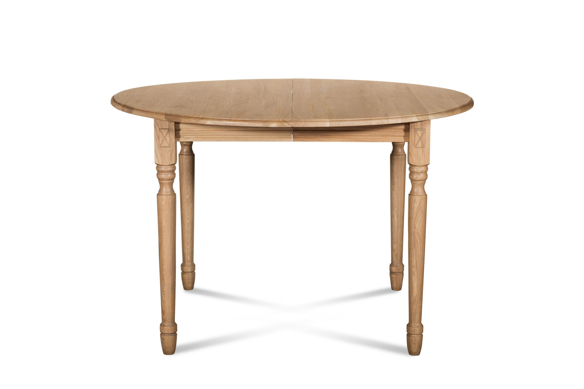 Table à manger ronde extensible en bois chêne avec pieds en métal